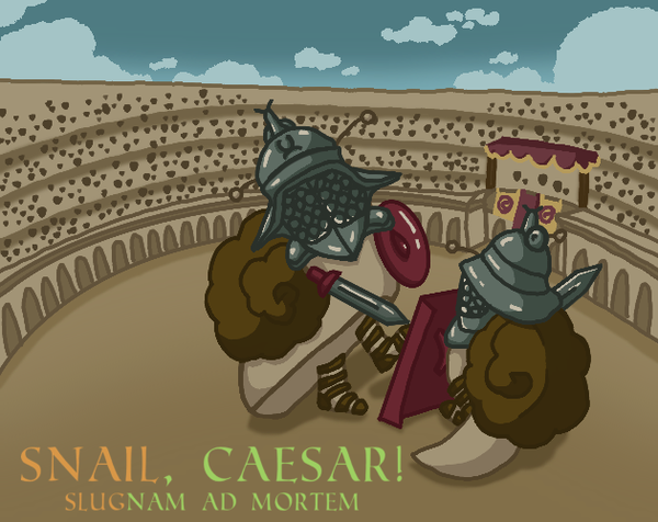Cover art for the game Snail, Caesar! Slugnam ad Mortem in One-Page RPG Jam 2024